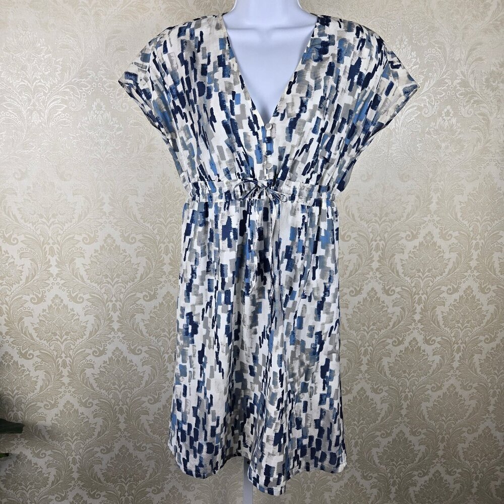 Relax Tommy Bahama Size XS Cream Blue Gray Abstract Pattern Dress Cotton/Silk